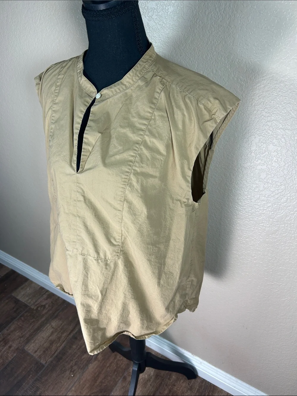 J.Crew Tall Large Khaki Popover Top Short Sleeve Cotton Blouse